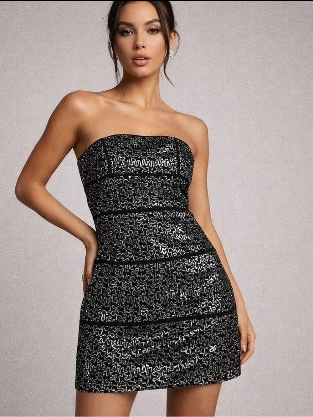 Max & Cleo Black Strapless Sequin Mini Dress